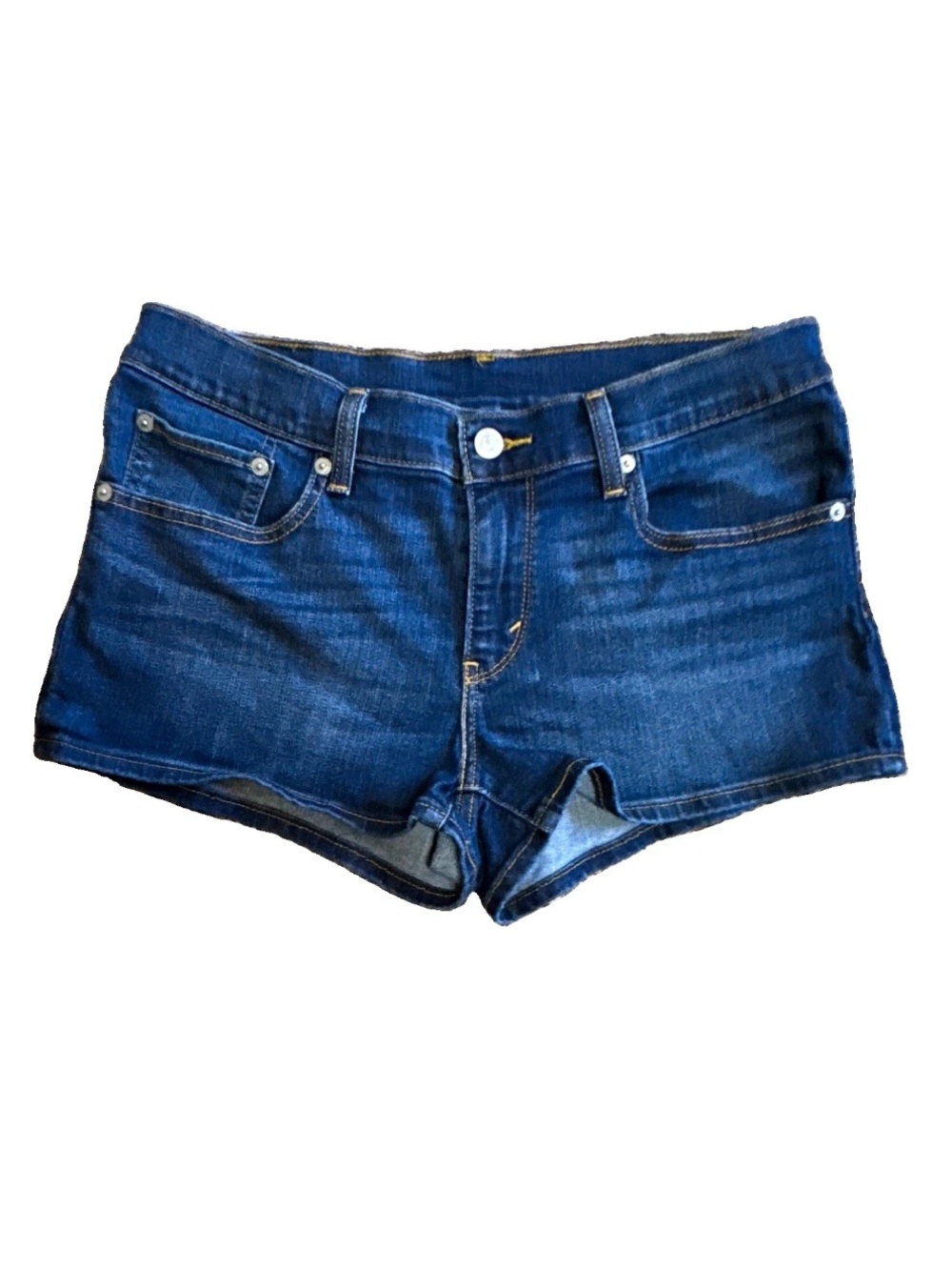 Levi’s Women’s W30 Blue Dark Wash Stretch Denim Shorts 5-Pocket Button